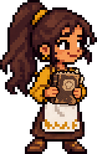 Zoubida, in her yellow blouse and apron, holding her mother's recipe notebook